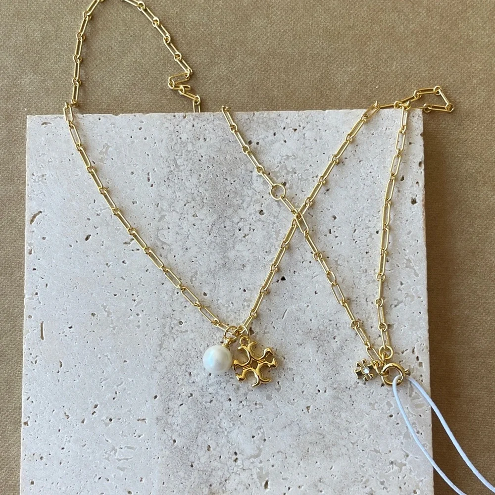 TORY BURCH Gold Pearl Charm Necklace - Elegant Women’s Jewelry - Picture 2 of 3